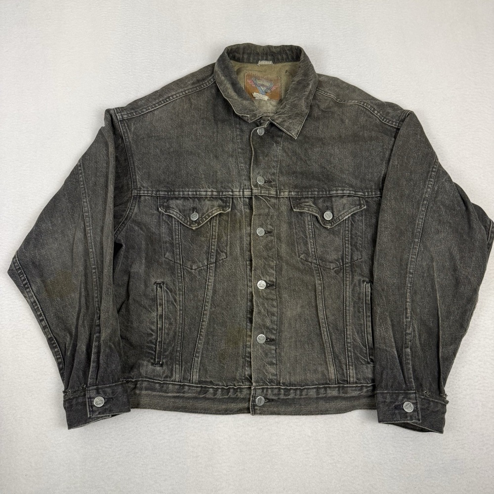 Vintage 90s International Denim Miller High Life Jacket Mens XL Black Trucker